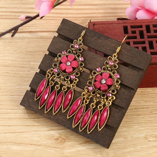 1 Pair Women Earrings Flower Shape Tassel Shiny Rhinestone Drop Earrings for Prom