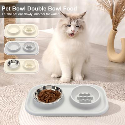 Easy To Clean Silicone Double Dog Bowl Slow Feeding Anti-Choke Food Water Feeder Pet