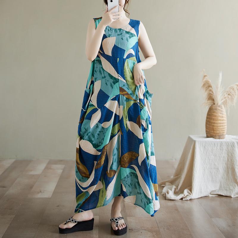 DIMANAF 2025 Vară Femei Mărimi Mari Rochie Vintage Largă De Bază Fără Mâneci Casual Lungă Nouă Supradimensionată