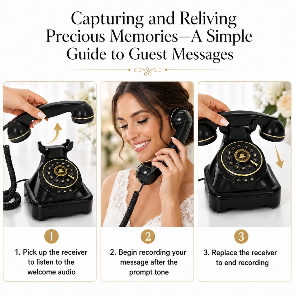 Vintage Recording Phone Audio Guestbook Guest Book Phone New Rotary Turantable Phone White Pink Gold Printing for Party Rental