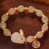 Bracelet en Jade Hetian pour Femmes, Bracelet Naturel en Jade Néphrite Verte avec Breloque Feuille d'Or, Bracelet Perles Chanceuses Fait Main Bijoux Dames