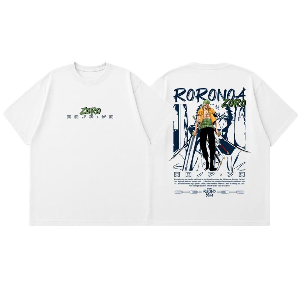 One Piece Zoro Cotton Tshirt Unisex Women Short Sleeve Tee Harajuku YK Doublesided Graphic Print Streetwear Top for Daily Wear