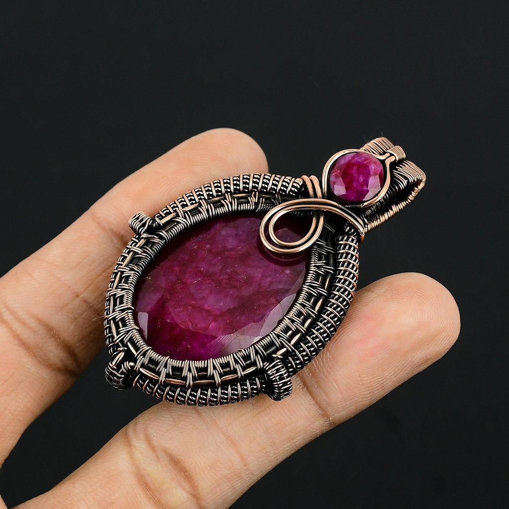 Ruby Pendant Gemstone Jewelry, 999 Copper Wire Wrapped Handmade Pendant, Latest Design Jewelry