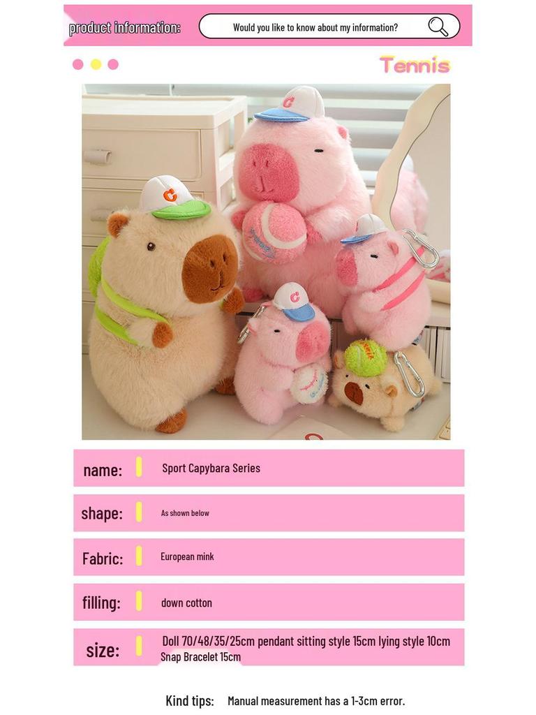 Snotty Bear Capybara Plush Toy: Cute Baseball Cap Keychain with Snap Bracelet