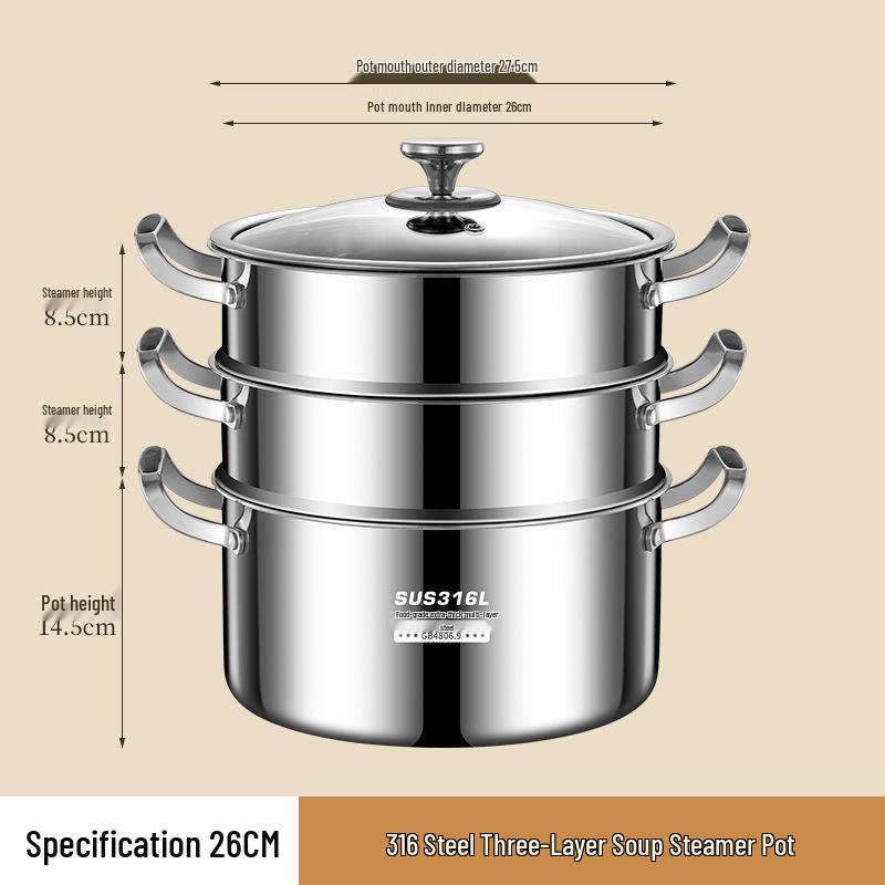 316L Stainless Steel Soup Pot with Handles - Non-Stick for Steaming, Cooking, and Stewing On Induction Cookers