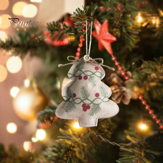 Five Pointed Star Tree Toppers Burlap Christmas Ornaments, Rustic Linen Fabric Hanging Decoration, Ball Stocking Farmhouse Ornaments Shaped