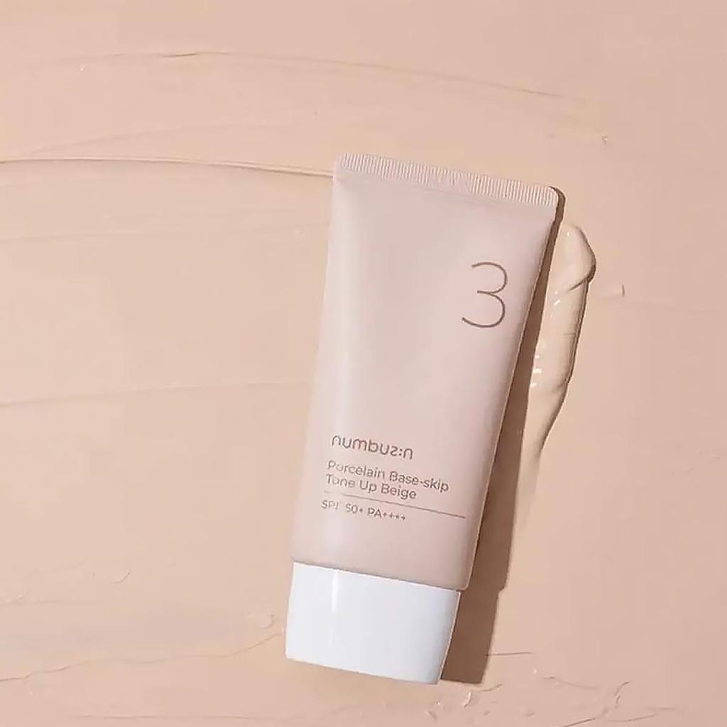 NUMBUZIN Nr. 3 Porzellanbasis Skip Tone-Up Beige 50ml/1.69fl.oz, Gleichmäßiger Hautton, Leichte Komfort-Textur, Koreanische Kosmetik, Koreanisches Make-up