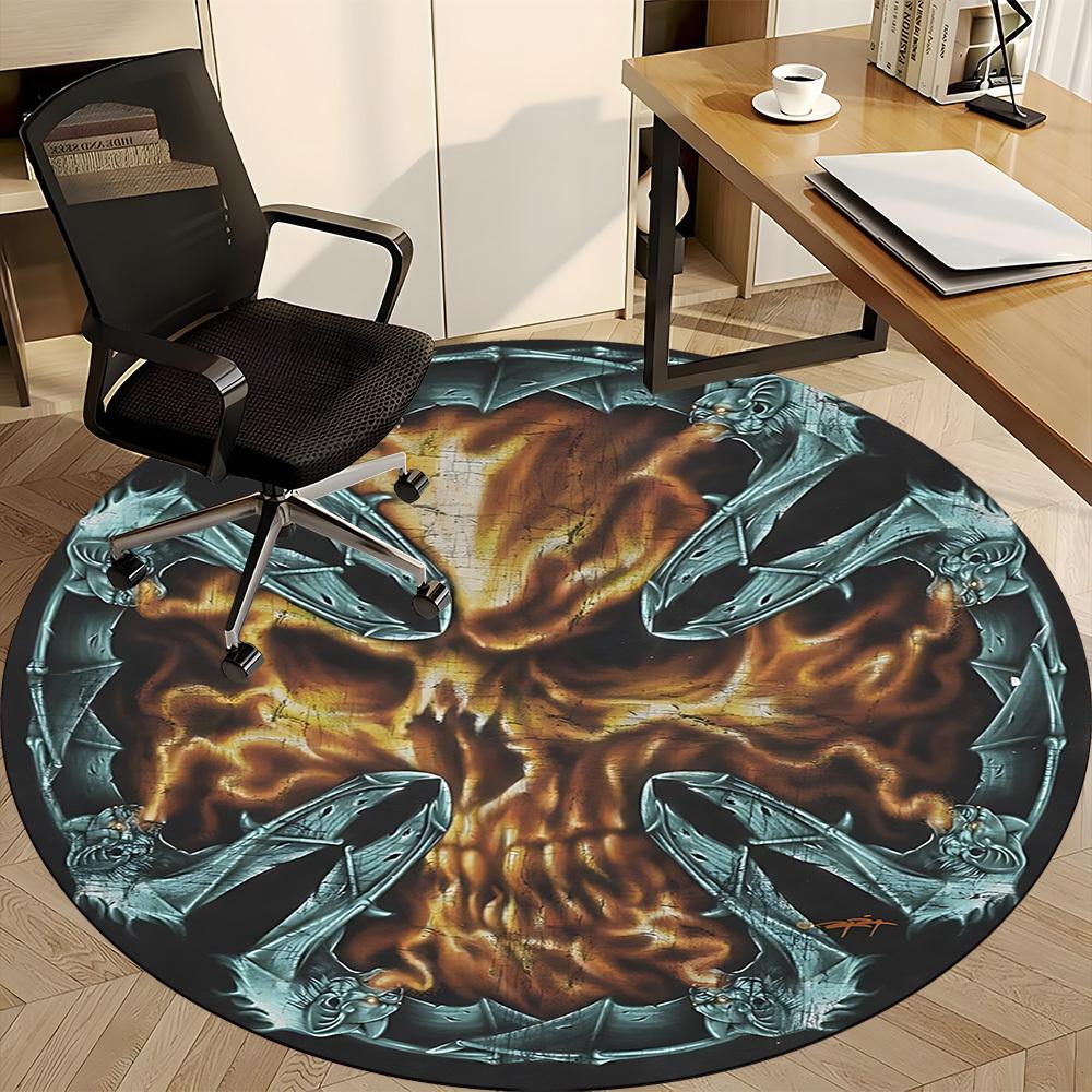 1PC Fiery Skull Office Round Rug, Non slip, Soft and Durable Office Rug for Interior Decoration, Perfect for Office