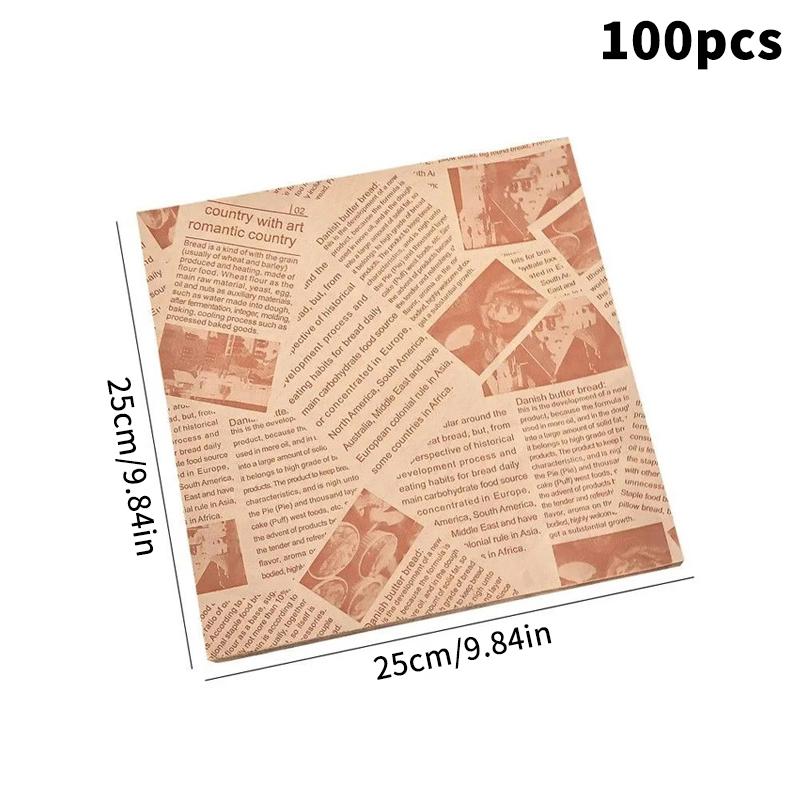 100pcs Sandwich Packaging Paper Cartoon Wrapping Disposable Household Oil-proof Chicken Roll Breakfast Baking Kitchen Tool&