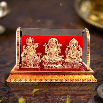 Fantastisches Handwerk Acryl Vergoldete Idole | Laxmi Ganesh Murti & Ma Saraswati | Heimdeko, Pooja-Raum 12 cm Länge, 6 cm Breite, 8 cm Höhe