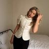 Dames Blouse met Pofmouwen Elegante Pareldetails Opstaande Kraag Knopen Cropped Top Vintage Kantoor Casual Tops
