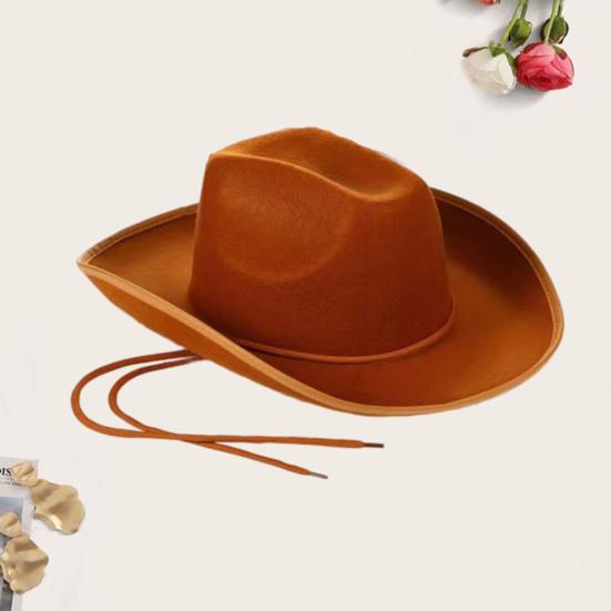 Hemming Wide Brim Solid Color Adjustable Windproof Rope Bowler Hat Western Cowgirl Jazz Sun Hat Fashion Accessories