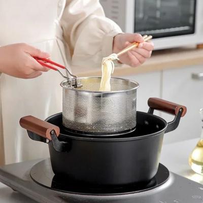Cesta Colador para Freír de Acero Inoxidable Limpieza Fácil Mango Desmontable Bandeja de Aceite Colador Forma Redonda Filtro de Alimentos para el Hogar Cocina de Pasta