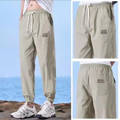 Spring Summer Sports Thin Cropped Pants  Men's Casual Loose Fit Drawstring Pants Versatile and Slimming for Students