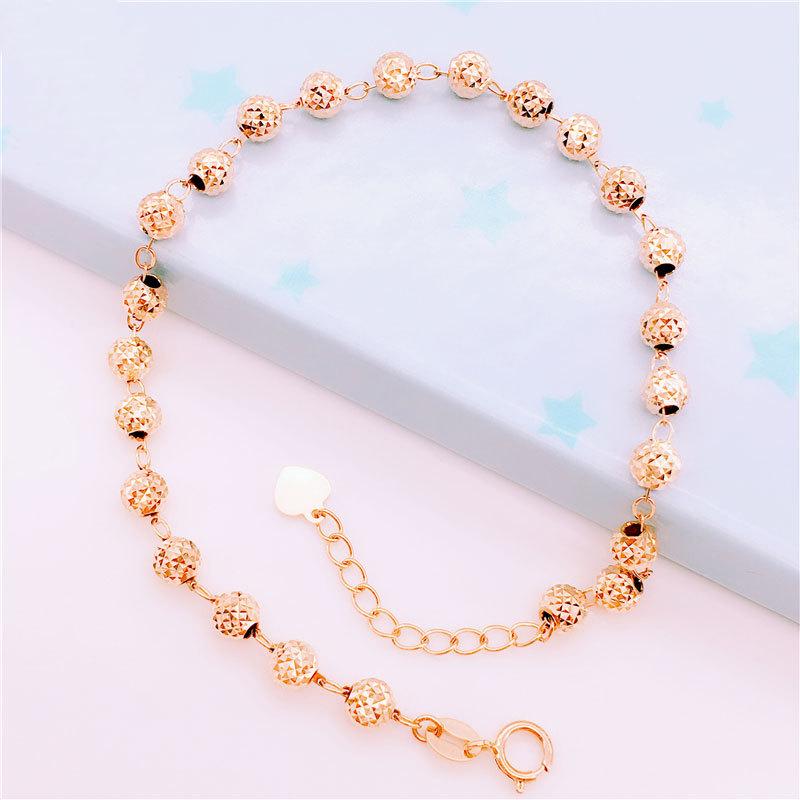 Позолоченный 585 Пурпурный Золотой Цвет Золотой Полый Блестящий Круглый Бусина Браслет Женский Иностранный Стиль Ювелирные Изделия