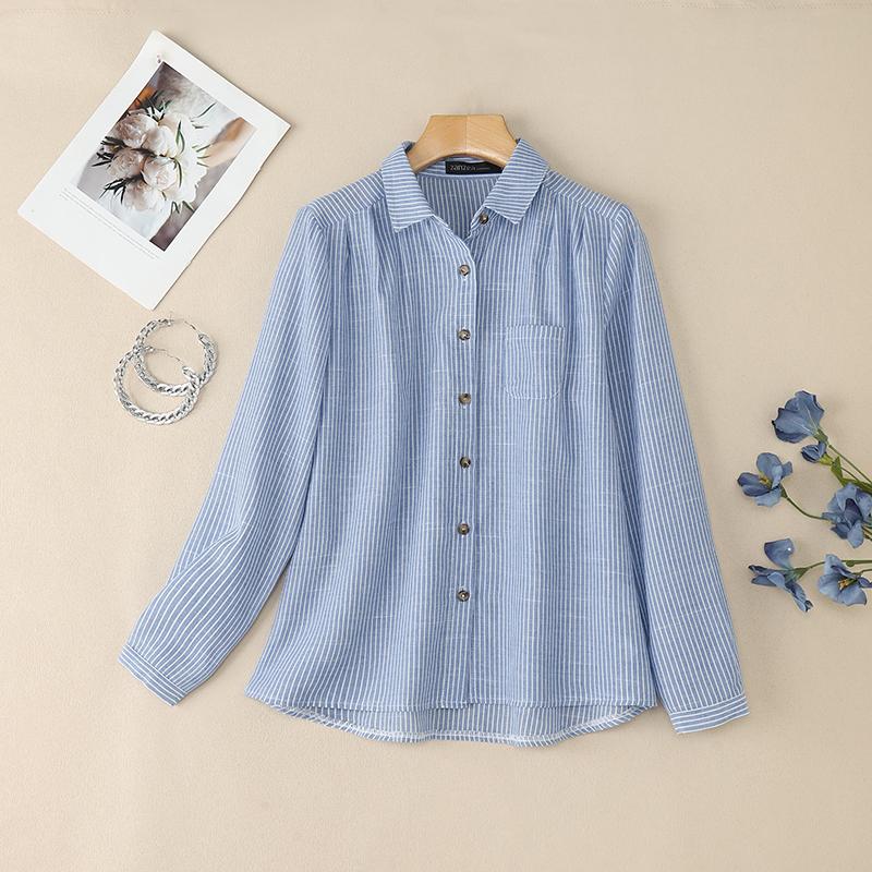 

ZANZEA Женская блузка с отложным воротником, свободного кроя, с длинным рукавом, в полоску 5XL