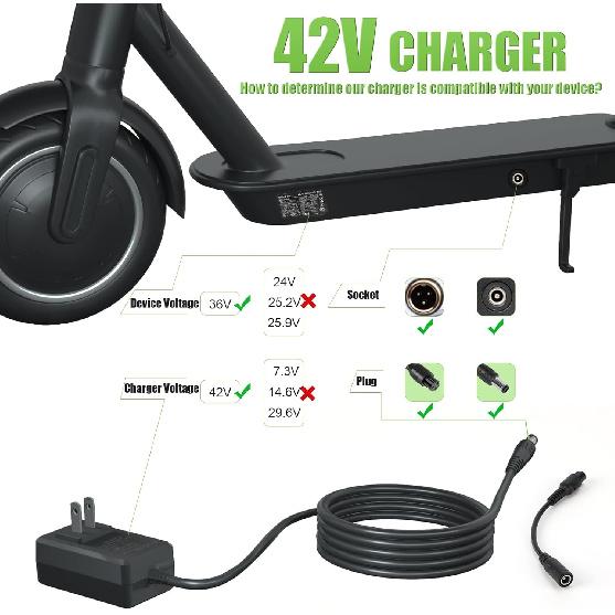 42V Compact Electric Scooter & Hoverboard Charger, UL Certified Safe, Powerful & Small with 2 Common Connecotors for Hover-1 Gotrax Jetson Etc.