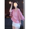 Flower Half Sleeve Shirt Women Elegant Fashion Chiffon Blouse Summer Cotton Edge Lace O Neck Loose Shirt