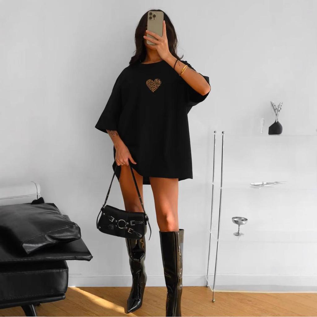 Women's Summer Loose Short-Sleeve T-shirt with Back-Wrapped Collar and Round Neck