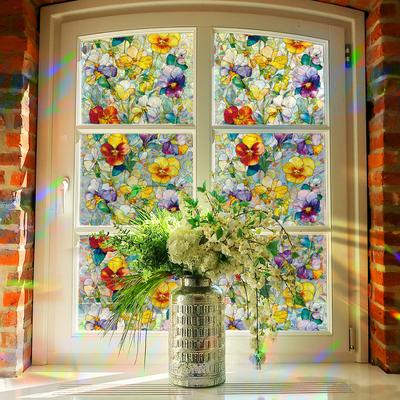 Яскраві Квіткові Домашні Скляні Декорації Електростатичний Папір Лазерне Різання Блискучі Наклейки