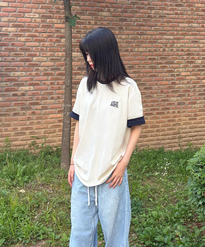 Osillos C106 Roll-Up Trim Ringer Short Sleeve T-Shirt_Cream