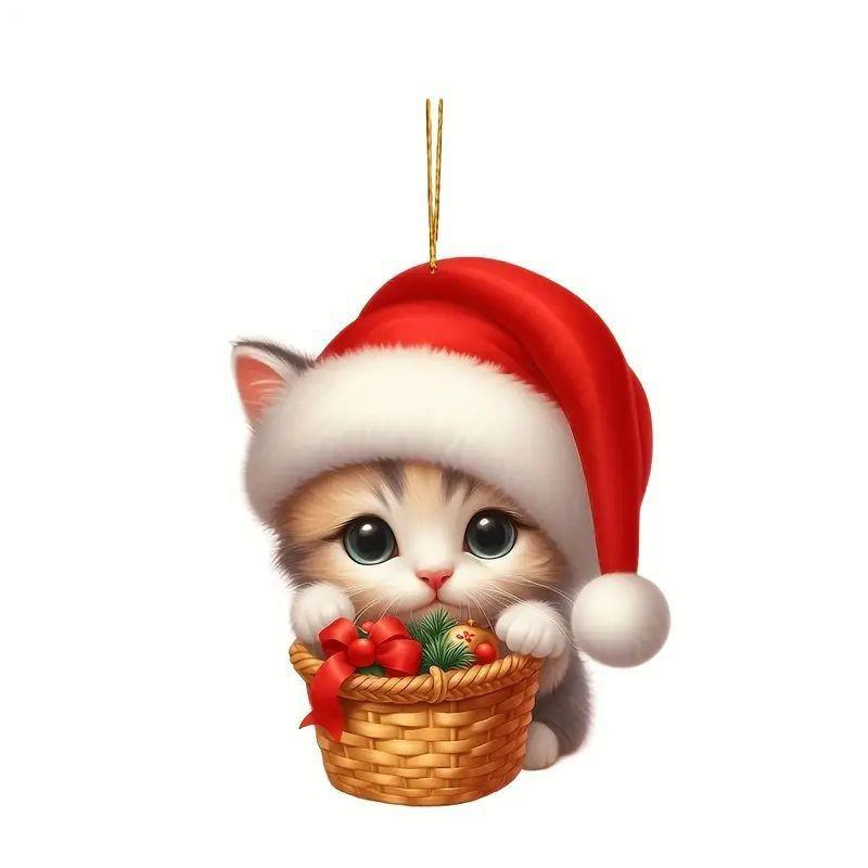 Christmas Tree Cat Pendant 2D Acrylic Christmas Hanging Decoration Funny Christmas Cat Snowman Ornaments Party Decor Xmas Gift