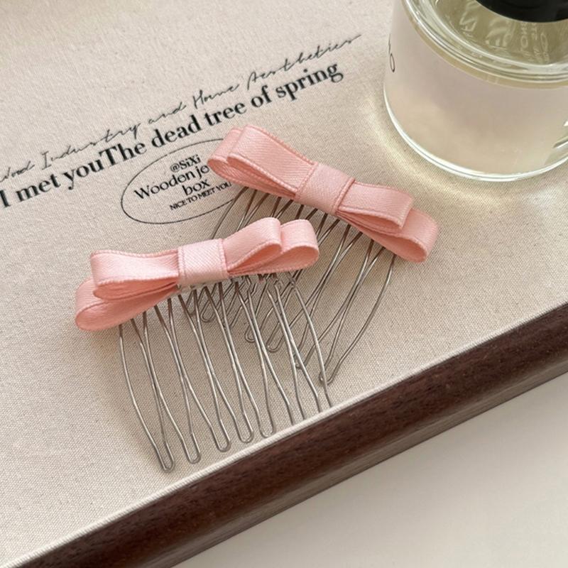 Ribbon Bowknot Hair Comb for Girl Hairpin Comb Hairclip Barrettes for Women Side Bangs Sweet Hair Styling Tool