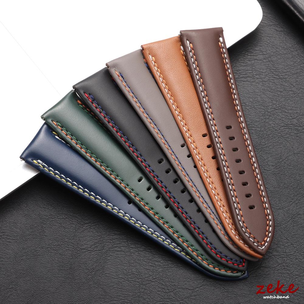 Doppelt genähtes Echtleder Uhrenarmband 20mm 22mm 24mm Armband für Seiko Faltschließe Rindslederband für Omega Uhrenarmband