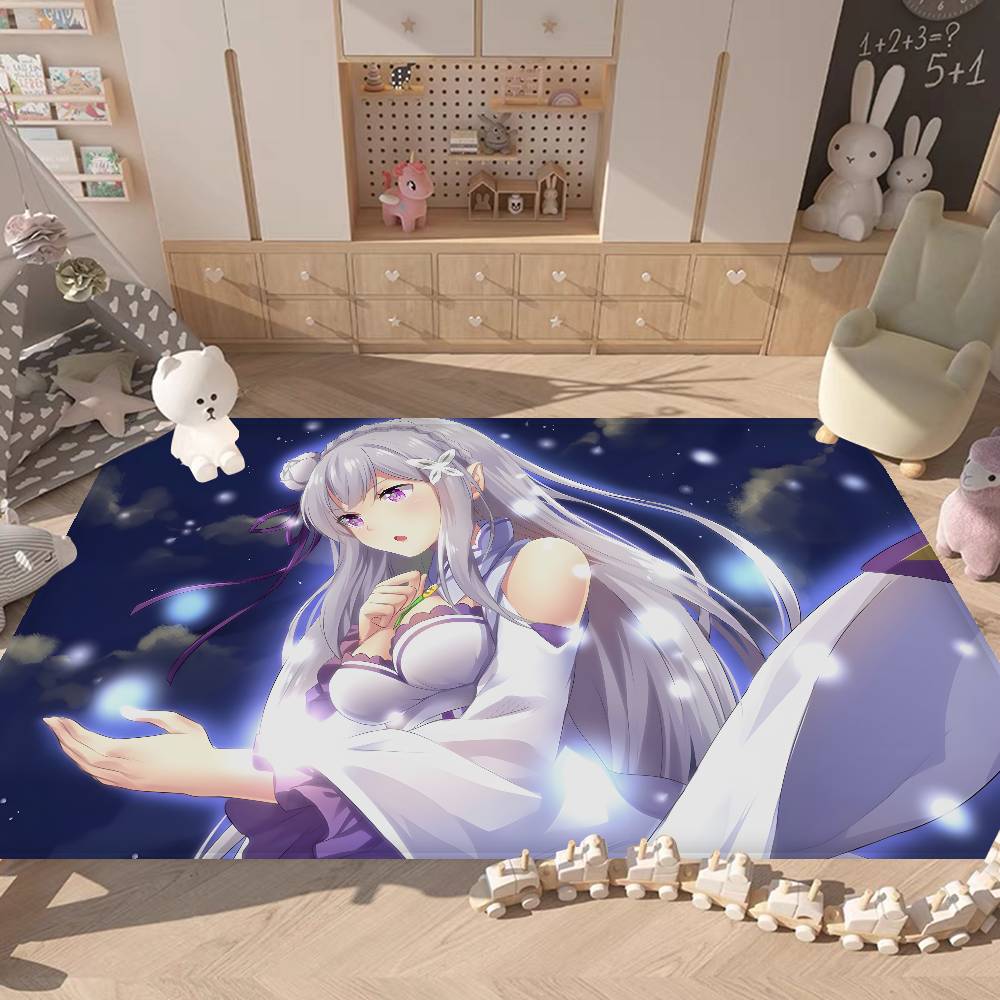 Emilia ReZero Anime Girl Floor Mat INS Style Soft Bedroom Floor House Laundry Room Mat Anti-skid Household Carpets