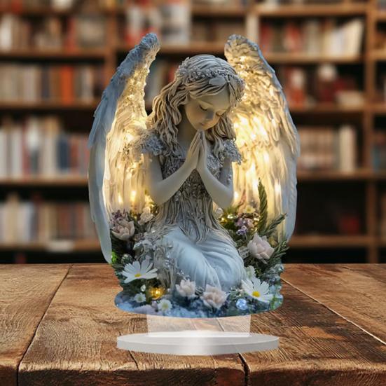 2D Flat Table Sign Acrylic Prayer Wings Angel/Fairy/Nativity Scene Desktop Ornament for Tabletop Shelf Mantel Decor