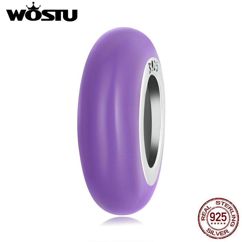 

WOSTU стерлингового серебра 925 пробы, простые фиолетовые, зеленые и розовые эмалированные серебряные силиконовые бусины-шармы для женщин, ювелирные аксессуары фиолетовый