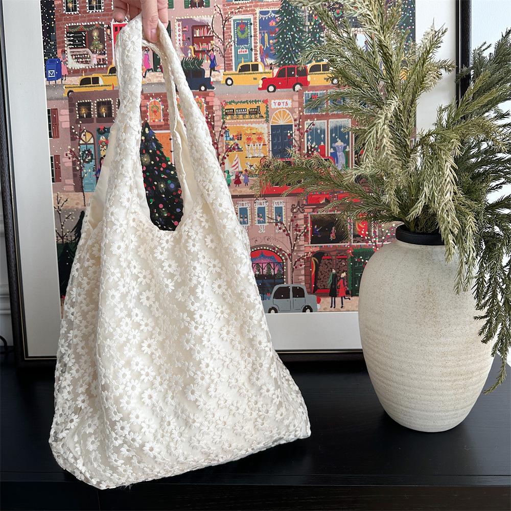 

Сетчатая сумка через плечо с цветочным принтом, большая вместимость, сумка под мышкой, весенне-летняя сумка феи, студенческая холщовая сумка