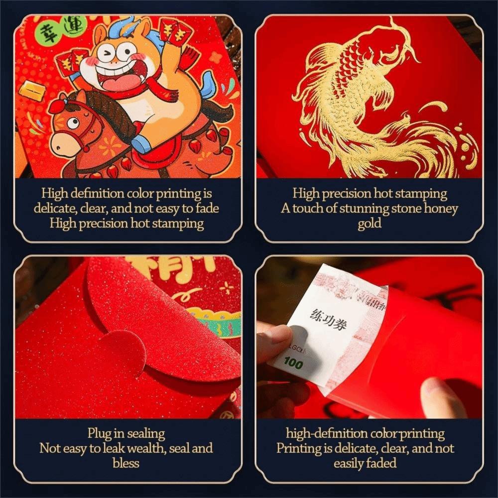 6/12Pcs Folding Horse Year Red Envelope Fu Lucky CNY Packet Envelopes Red Spring Festival Chinese New Year Party Supply