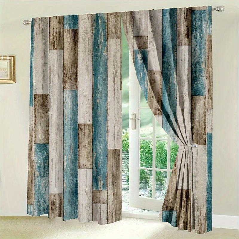 2 pieces of Retro wooden board printed curtains, pole bag curtains 42*84, home decoration, room decoration