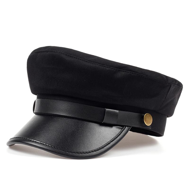 Unisex Leather Eaves Military Hats Flat Top Baseball Caps for Women Outdoor Sports Cadet Sunscreen Hat Cap