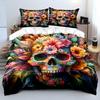 Colorful Floral Skull Decoration Print Bedding Set 1 Duvet Cover 2 Pillowcases For Adult And Children Luxury Gift Full Size