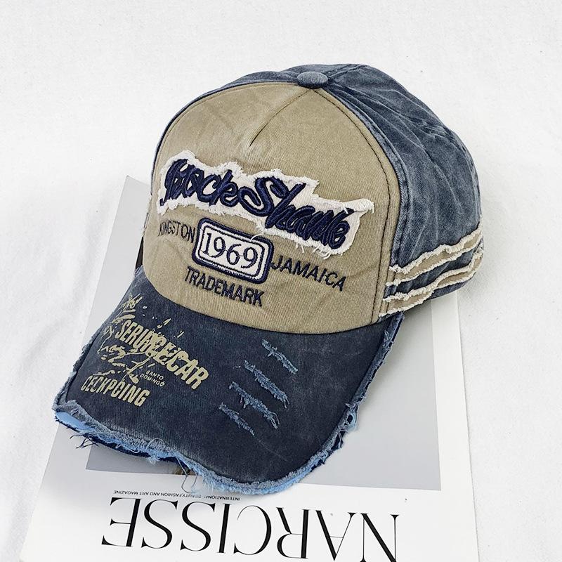 Schirmmütze Herren und Damen Stickerei vielseitige Buchstaben alt gewaschener Hut Outdoor Freizeit Sonnenschutz Baseballkappe