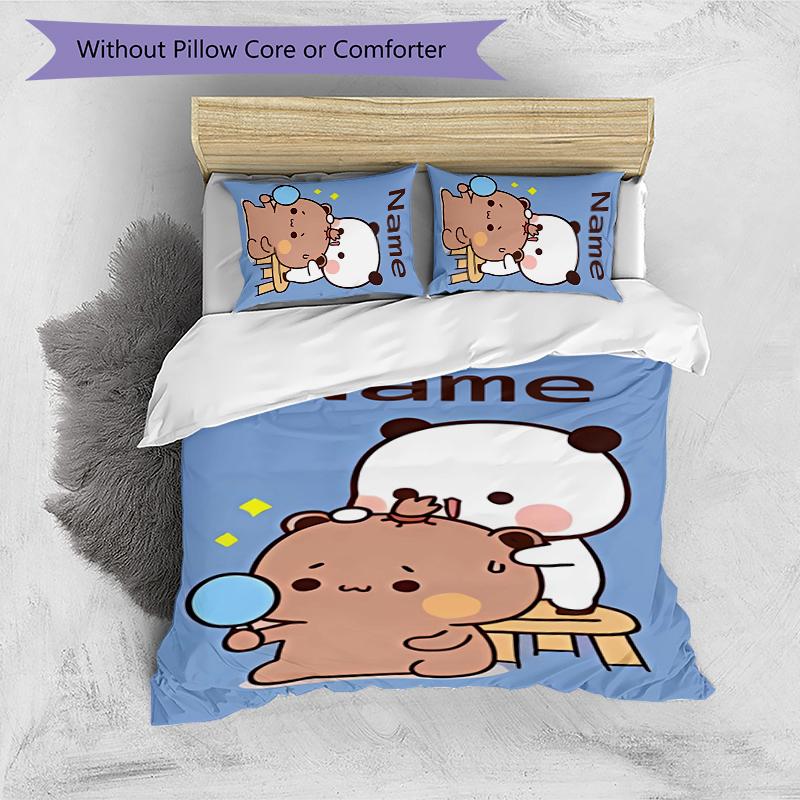 3pcs Custom Name Bubu and Dudu Bedding Set Duvet Cover Closure Includes 1 Duvet Cover & 2 Pillowcases for All Seasons Bedroom Decor
