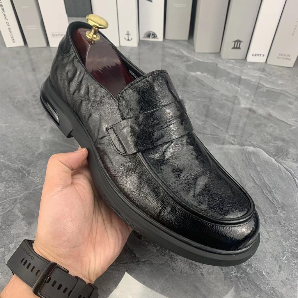 High-end Men's Shoes 2025 Spring New Cowhide Thick-soled Formal Business Shoes Non-slip One-pedal Casual Leather Shoes Men