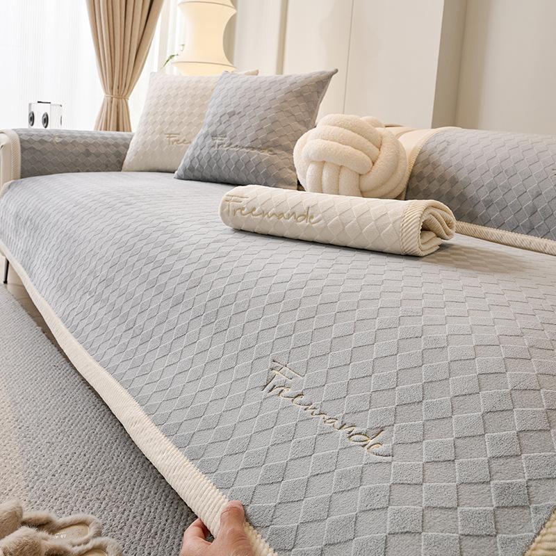 Milk Fleece Sofa Cushion Winter Short Plush Non-Slip Seat Cushion Simple And Advanced Sense Thickened Leather Sofa Cover Cover Cloth