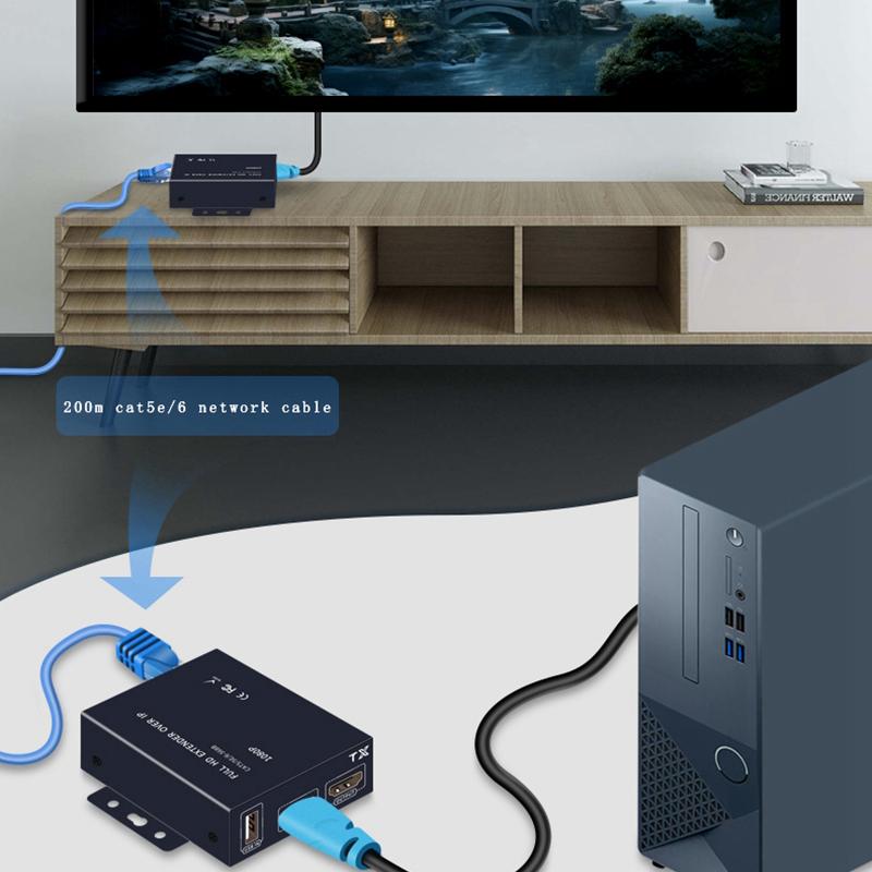 60m 120m 200m HDMI KVM Extender Audio Video Transmitter and Receiver Via Rj45 Cat6 Network Cable Support Mouse Keyboard TV LoopGood product