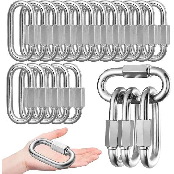 20/10pcs Quick Link Ring Stainless Steel Heavy Duty Carabiner D-Lock Repair Pet Keychain for Outdoor Travel Equipment Connector