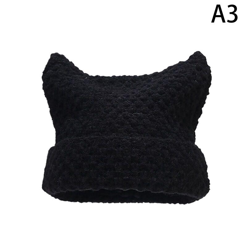 

New Japanese Streetwear Harajuku Beanie Little Devil Striped Knitted Hat Women Girls Autumn Winter Cute Cat Ears Cap A3