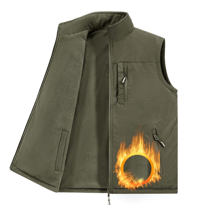 Male Hiking Vest Winter Fleece Double-Sided Mountaineering Casual Vest Outdoor Warm Solid Fishing Hunting Cargo Sleeveless Coats
