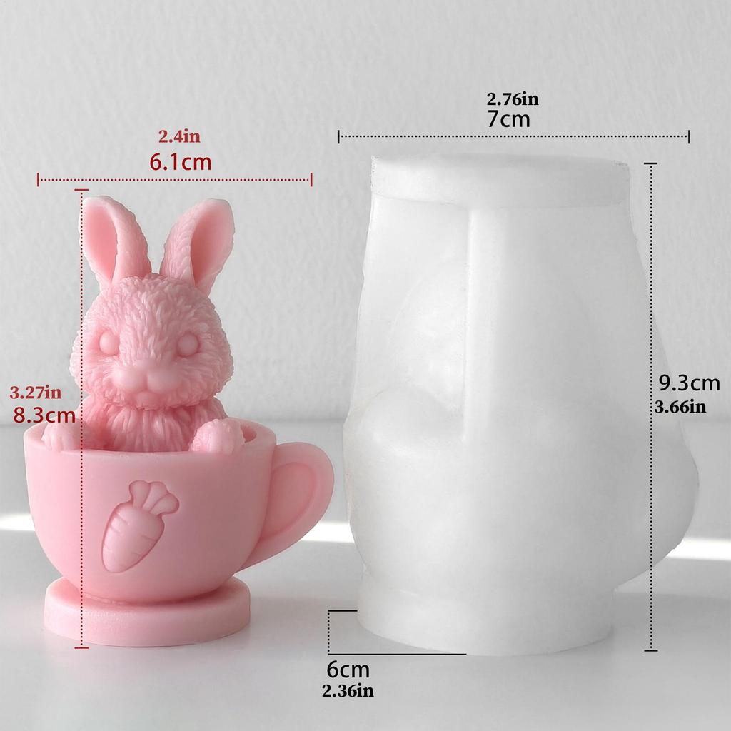 Osterhase Silikonform Niedlich Lustig Antihaftbeschichtet, 3D Hase Teetasse Kerzenform DIY Handwerk Herstellung Hase Frühling Dekoration