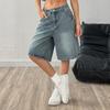 Women's Bermuda Jean Shorts High Waisted Knee Length Baggy Jorts Wide Leg Loose Denim Shorts with Pockets