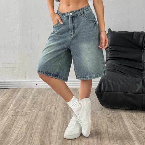 Women's Bermuda Jean Shorts High Waisted Knee Length Baggy Jorts Wide Leg Loose Denim Shorts with Pockets
