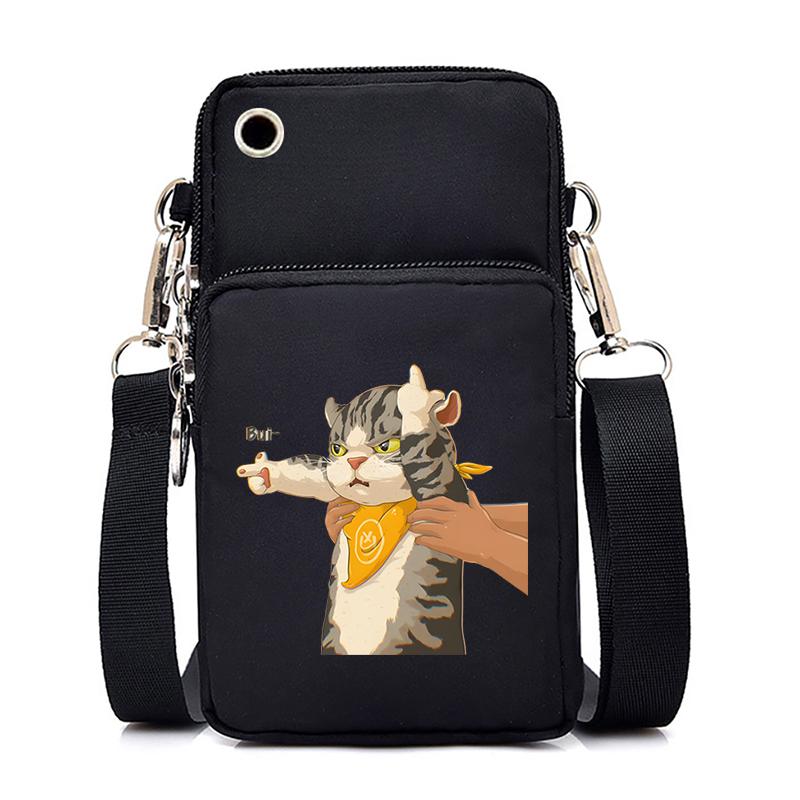 Morsom Anime Cat Liten Messenger Bag Hengende Neck Mynt Veske Vertikal Håndveske Kvinner Mobiltelefon Vesker Cartoon Small Crossbody Bag