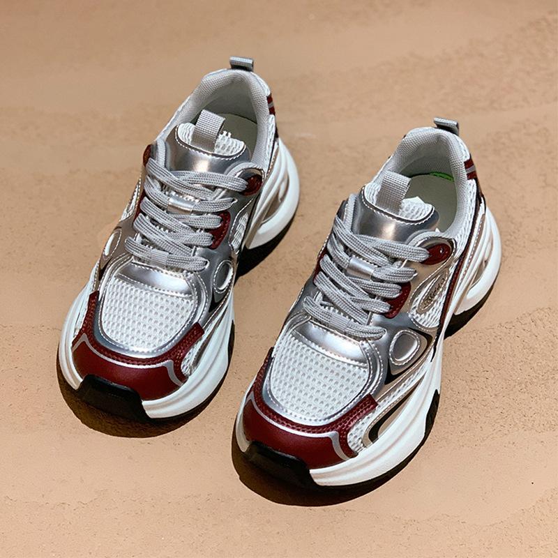 

Popular versatile platform dad shoes women s small height increase 2025 super hot new autumn silver sports and leisure shoes 35 красный