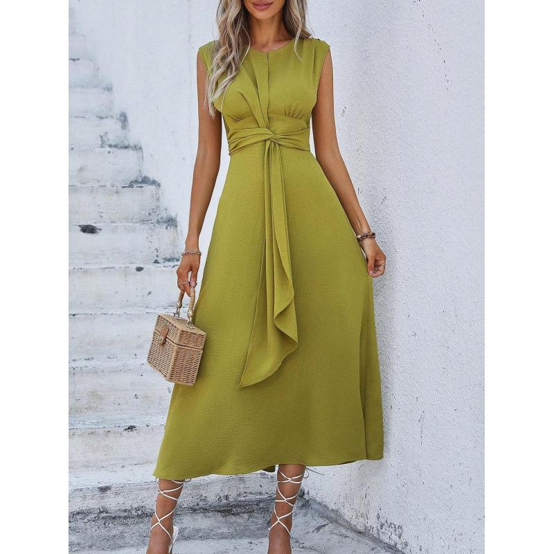 2026 Summer Women's Solid Color Elegant Lace-up Long Dress